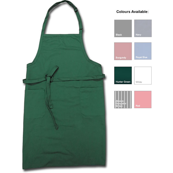 Bib Apron, Hunter Green with 2 Pockets & adjustable neck band