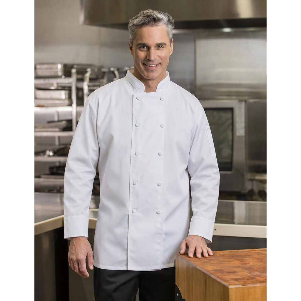 Chef Jacket with Cloth Covered Buttons, 65% Polyester/35% Cotton