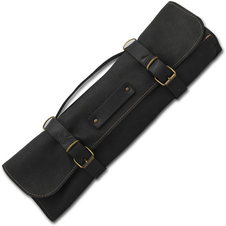7-Pocket Genuine Leather Knife Roll, Black